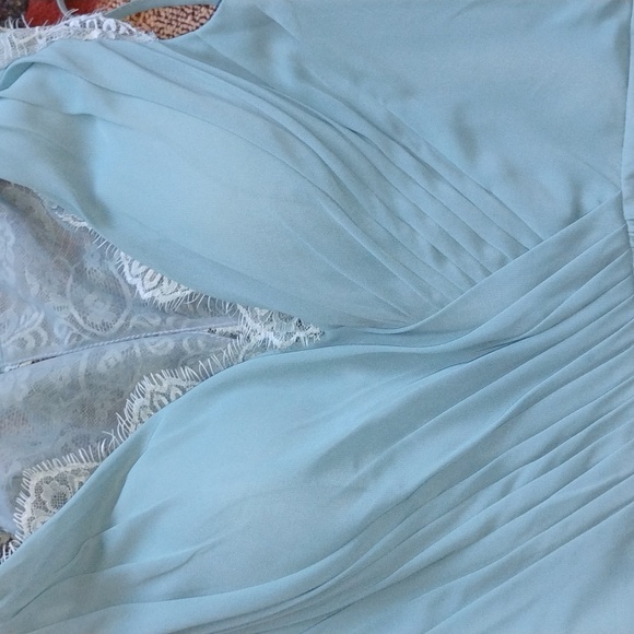 🪺  SPECIAL OCCASION CHIFFON & LACE DRESS ROBINS EGG BLUE Fits 12-16 IMO NWOT - Picture 5 of 16